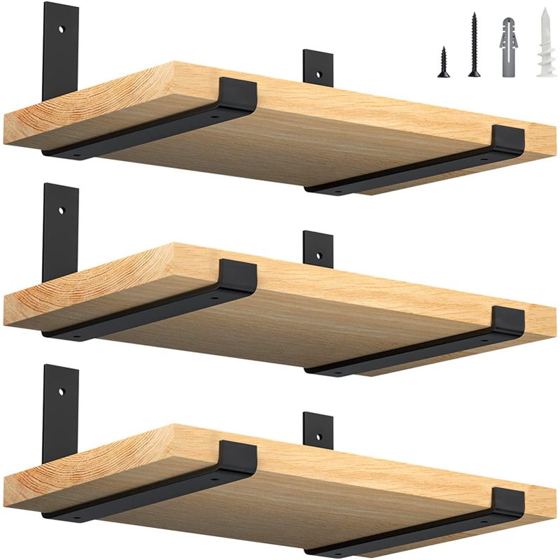 LuckIn 12 Inch Wall Shelf Brackets (Fit 11.25" Board) 6-Pack, Heavy Duty Black Iron, Garage, Kitchen, Laundry Room Floating Shelf Hardware - Image 1